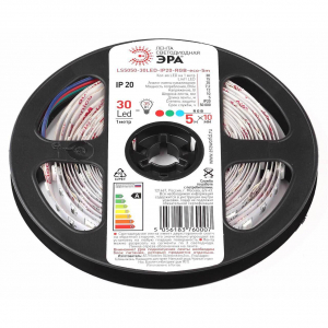 Светодиодная лента ЭРА 7,2W/m 30LED/m 5050SMD RGB 5M LS5050-7,2-30-12-RGB-IP20-1 year-5m Б0035602