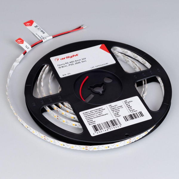 Светодиодная лента Arlight 8W/m 80Led/m 2835SMD теплый белый 5M RZ-A80-8mm 24V Warm2700 046016 Светодиодная лента Arlight 8W/m 80Led/m 2835SMD теплый белый 5M RZ-A80-8mm 24V Warm2700 046016