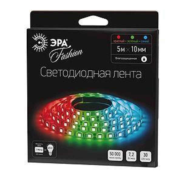 Светодиодная влагозащищенная лента ЭРА 7,2W/m 30LED/m 5050SMD RGB 5M LS5050-30LED-IP65-RGB-5m C0043044 Светодиодная влагозащищенная лента ЭРА 7,2W/m 30LED/m 5050SMD RGB 5M LS5050-30LED-IP65-RGB-5m C0043044