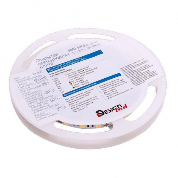Светодиодная влагозащищенная лента DesignLed 14,4W/m 60LED/m 5050SMD нейтральный белый 5M 000517 Светодиодная влагозащищенная лента DesignLed 14,4W/m 60LED/m 5050SMD нейтральный белый 5M 000517