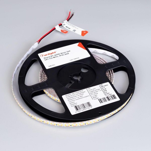 Светодиодная лента Arlight 6W/m 200Led/m 2835SMD теплый белый 5M RT-A200-8mm 24V Warm3000-CX1 046941 Светодиодная лента Arlight 6W/m 200Led/m 2835SMD теплый белый 5M RT-A200-8mm 24V Warm3000-CX1 046941