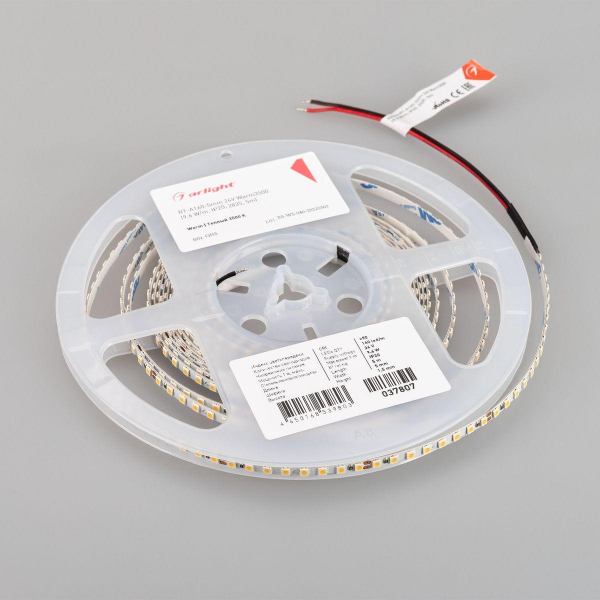 Светодиодная лента Arlight 9,6W/m 160LED/m 2835SMD теплый белый 5M RT-A160-5mm 24V Warm3500 037807 Светодиодная лента Arlight 9,6W/m 160LED/m 2835SMD теплый белый 5M RT-A160-5mm 24V Warm3500 037807
