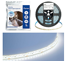 Светодиодная влагозащищенная лента Feron 16W/m 180LED/m 2835SMD холодный белый 5М LS512 51827