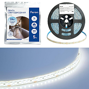 Светодиодная влагозащищенная лента Feron 16W/m 180LED/m 2835SMD холодный белый 5М LS512 51827
