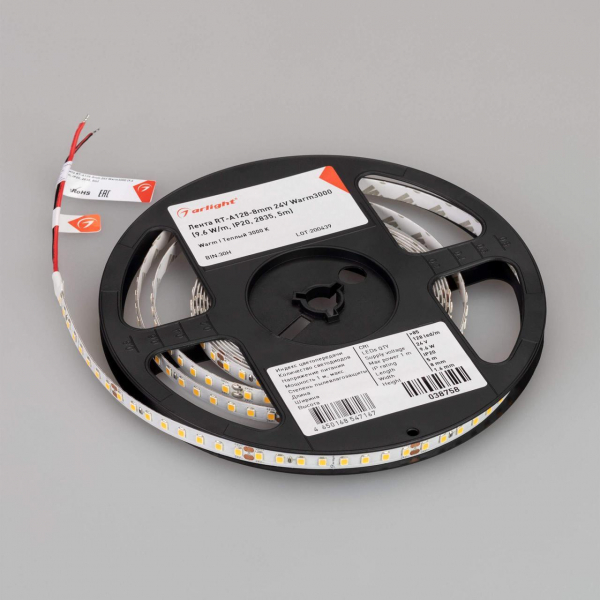Светодиодная лента Alright 9,6W/m 128LED/m 2835SMD теплый белый 5M 038758 Светодиодная лента Alright 9,6W/m 128LED/m 2835SMD теплый белый 5M 038758