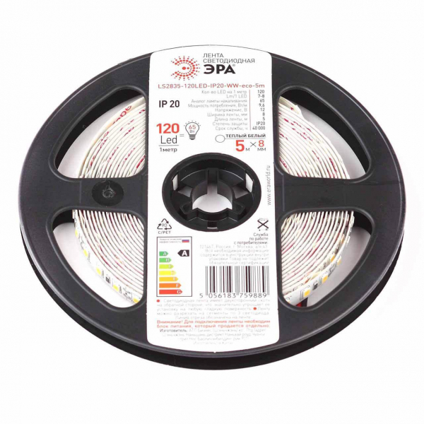 Светодиодная лента ЭРА 9,6W/m 120LED/m 2835SMD теплый белый 5M LS2835-120LED-IP20-WW-eco-5m Б0035596 Светодиодная лента ЭРА 9,6W/m 120LED/m 2835SMD теплый белый 5M LS2835-120LED-IP20-WW-eco-5m Б0035596