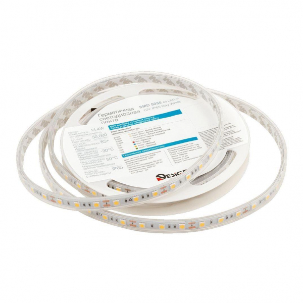 Светодиодная влагозащищенная лента DesignLed 14,4W/m 60LED/m 5050SMD нейтральный белый 5M 001488 Светодиодная влагозащищенная лента DesignLed 14,4W/m 60LED/m 5050SMD нейтральный белый 5M 001488