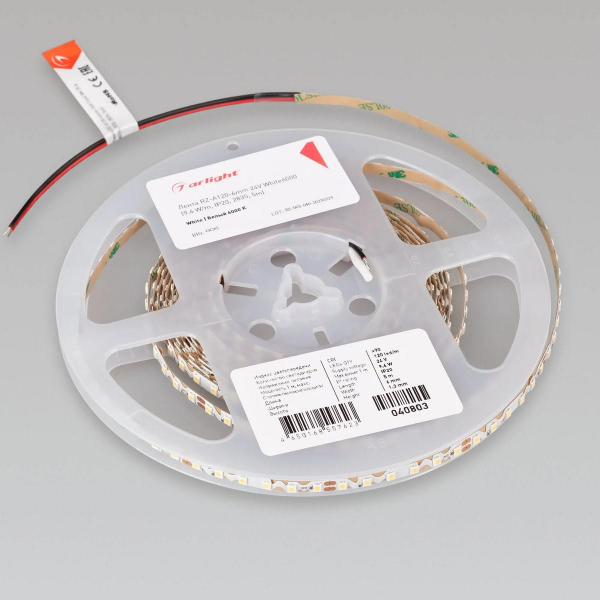 Светодиодная лента Arlight 9,6W/m 120LED/m 2835SMD холодный белый RZ-A120-6mm 24V 040803 Светодиодная лента Arlight 9,6W/m 120LED/m 2835SMD холодный белый RZ-A120-6mm 24V 040803