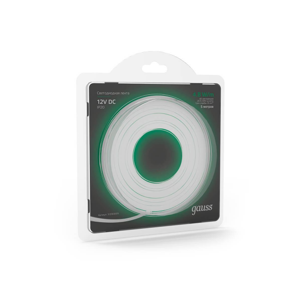 Светодиодная лента Gauss 4,8W/m 60LED/m 2835SMD зеленый 5M 312000605 Светодиодная лента Gauss 4,8W/m 60LED/m 2835SMD зеленый 5M 312000605