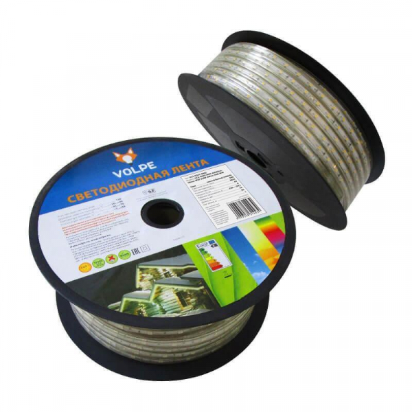 Светодиодная влагозащищенная лента Volpe 6W/m 60LED/m 2835SMD теплый белый 50M ULS-Q325 2835-60LED/m-10mm-IP67-220V-6W/m-50M-WW 10982 Светодиодная влагозащищенная лента Volpe 6W/m 60LED/m 2835SMD теплый белый 50M ULS-Q325 2835-60LED/m-10mm-IP67-220V-6W/m-50M-WW 10982