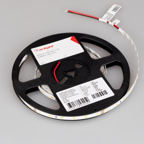 Светодиодная лента Arlight 8W/m 60Led/m 2835SMD теплый белый 5M UL-A60-8mm 24V Warm2400 042285 Светодиодная лента Arlight 8W/m 60Led/m 2835SMD теплый белый 5M UL-A60-8mm 24V Warm2400 042285