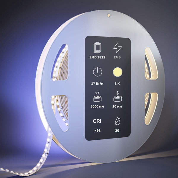 Светодиодная лента Maytoni 17W/m 168LED/m 2835SMD теплый белый 5M 201091 Светодиодная лента Maytoni 17W/m 168LED/m 2835SMD теплый белый 5M 201091