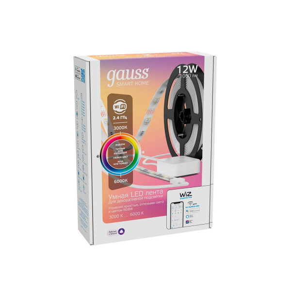 Светодиодная лента Gauss Smart Home 4W/m 54LED/m RGBW 3M 5010122 Светодиодная лента Gauss Smart Home 4W/m 54LED/m RGBW 3M 5010122