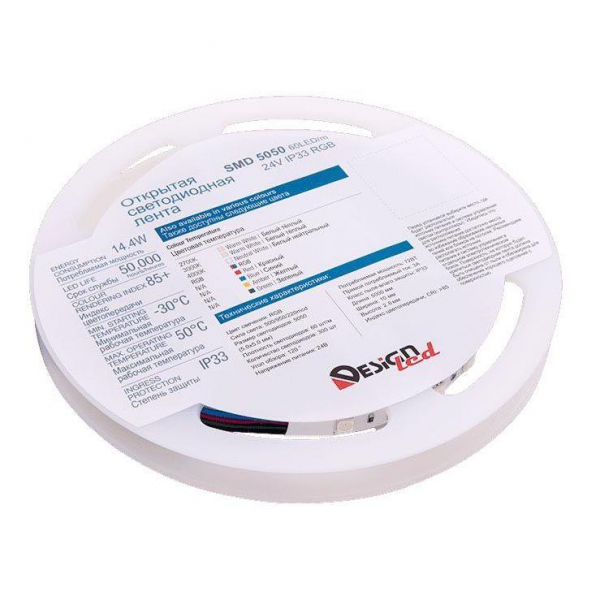 Светодиодная влагозащищенная лента DesignLed 14,4W/m 60LED/m 5050SMD разноцветный 5M 001653 Светодиодная влагозащищенная лента DesignLed 14,4W/m 60LED/m 5050SMD разноцветный 5M 001653