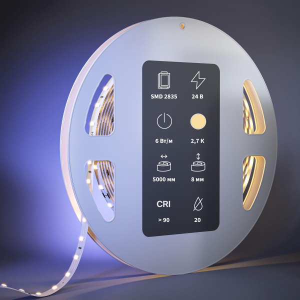 Светодиодная лента Maytoni 6W/m 80LED/m 2835SMD теплый белый 5M 201093 Светодиодная лента Maytoni 6W/m 80LED/m 2835SMD теплый белый 5M 201093