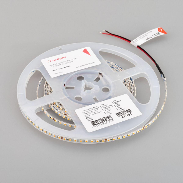 Светодиодная лента Arlight 9,6W/m 160LED/m 2835SMD теплый белый 5M RT-A160-5mm 24V Warm2700 037803 Светодиодная лента Arlight 9,6W/m 160LED/m 2835SMD теплый белый 5M RT-A160-5mm 24V Warm2700 037803