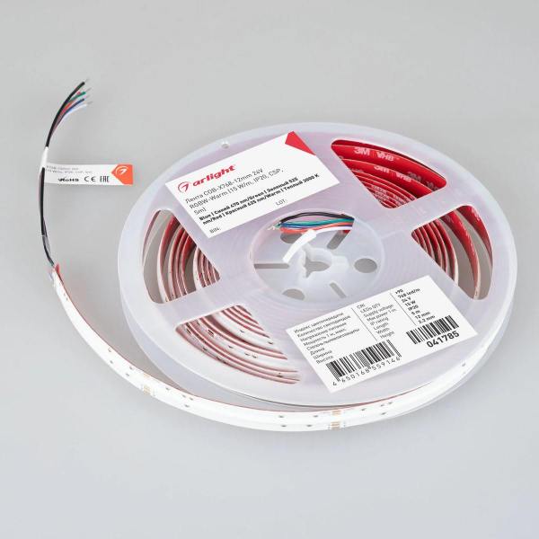 Светодиодная лента Arlight 15W/m 768LED/m CSPSMD теплый белый + разноцветный 5М COB-X768-12mm 24V 041785 Светодиодная лента Arlight 15W/m 768LED/m CSPSMD теплый белый + разноцветный 5М COB-X768-12mm 24V 041785