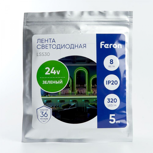 Светодиодная лента Feron 8W/m 320LED/m 2110SMD зеленый 5M LS530 48268 Светодиодная лента Feron 8W/m 320LED/m 2110SMD зеленый 5M LS530 48268