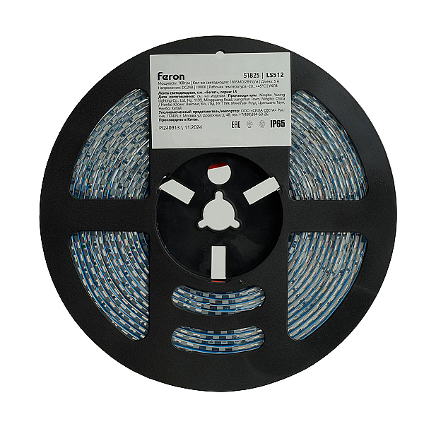 Светодиодная лента Feron LS512 16W/m 180LED/m 2835SMD 3000К 5M 51825