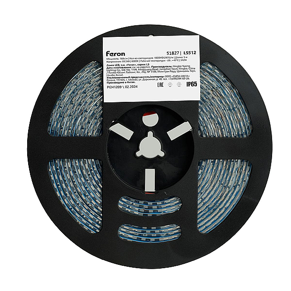 Светодиодная влагозащищенная лента Feron 16W/m 180LED/m 2835SMD холодный белый 5М LS512 51827