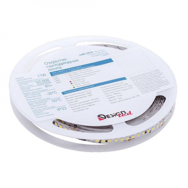 Светодиодная влагозащищенная лента DesignLed 17W/m 168LED/m 2835SMD холодный белый 5M 004201 Светодиодная влагозащищенная лента DesignLed 17W/m 168LED/m 2835SMD холодный белый 5M 004201