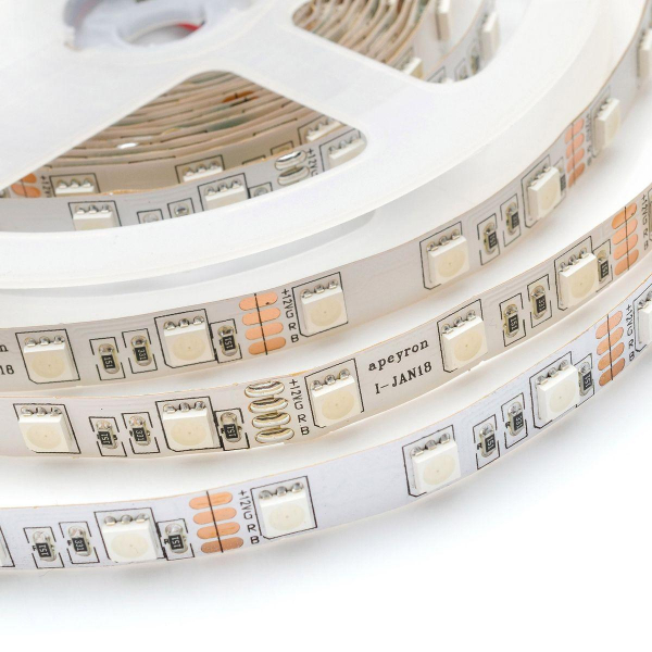 Светодиодная лента Apeyron 14,4W/m 60LED/m 5050SMD разноцветная 5M 17BL Светодиодная лента Apeyron 14,4W/m 60LED/m 5050SMD разноцветная 5M 17BL