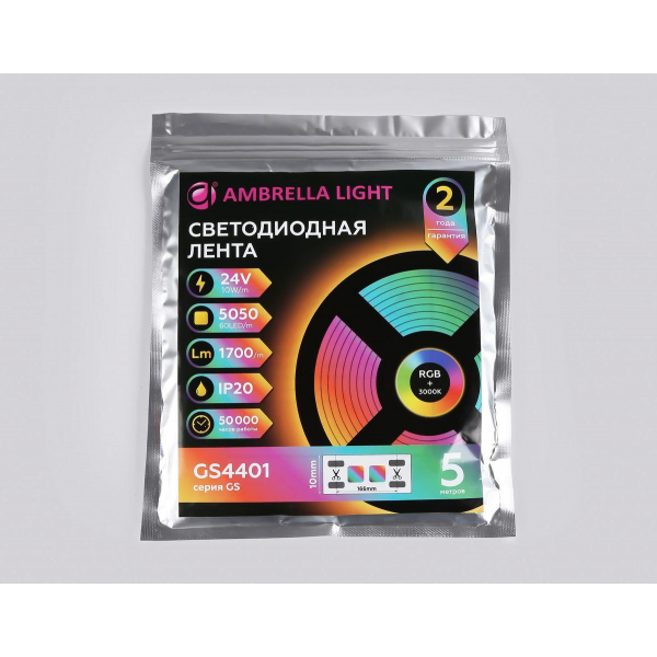 Светодиодная лента Ambrella Light 10W/m 60LED/m 5050SMD RGBW+теплый белый 5M GS4401 Светодиодная лента Ambrella Light 10W/m 60LED/m 5050SMD RGBW+теплый белый 5M GS4401