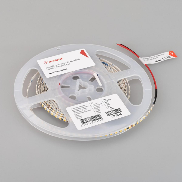 Светодиодная лента Arlight 15W/m 160LED/m 2835SMD теплый белый 5M RT-A160-5mm 24V Warm2700 037814 Светодиодная лента Arlight 15W/m 160LED/m 2835SMD теплый белый 5M RT-A160-5mm 24V Warm2700 037814