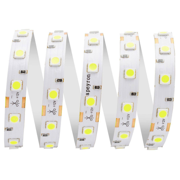 Светодиодная влагозащищенная лента Apeyron 14,4W/m 60LED/m 5050SMD холодный белый 5M 00-73 Светодиодная влагозащищенная лента Apeyron 14,4W/m 60LED/m 5050SMD холодный белый 5M 00-73