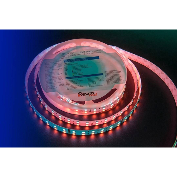 Светодиодная влагозащищенная лента DesignLed 28,8W/m 120LED/m 5050SMD разноцветный/холодный белый 5M 000514