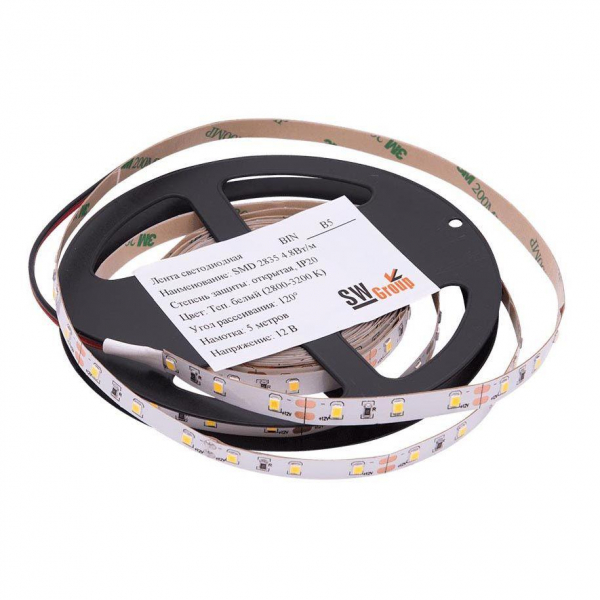Светодиодная лента SWG 4,8W/m 60LED/m 2835SMD теплый белый 5M 001694 Светодиодная лента SWG 4,8W/m 60LED/m 2835SMD теплый белый 5M 001694