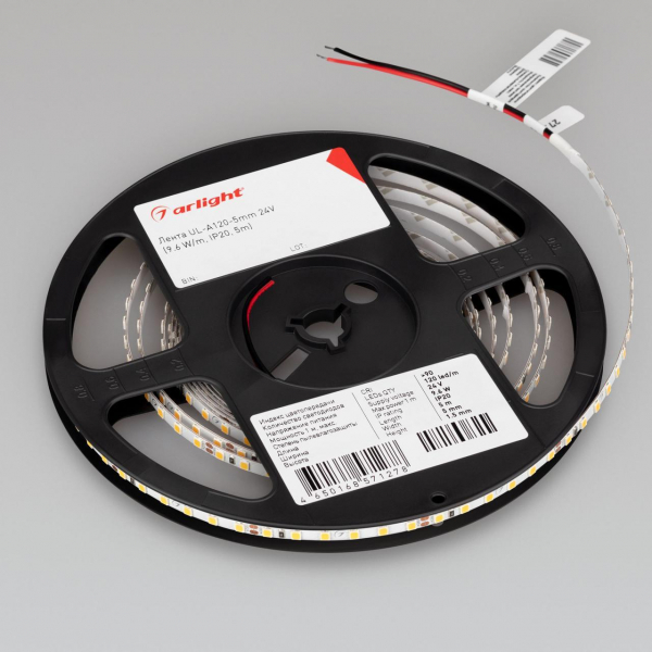 Светодиодная лента Arlight 6W/m 120Led/m 2835SMD холодный белый 5M UL-A120-5mm 24V White6000 044058 Светодиодная лента Arlight 6W/m 120Led/m 2835SMD холодный белый 5M UL-A120-5mm 24V White6000 044058