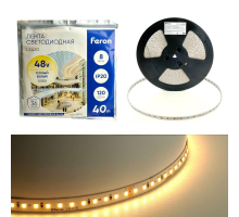 Светодиодная лента Feron 8W/m 120LED/m 2835SMD теплый белый 40M LS420 48791