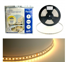 Светодиодная лента Feron 8W/m 120LED/m 2835SMD теплый белый 40M LS420 48791