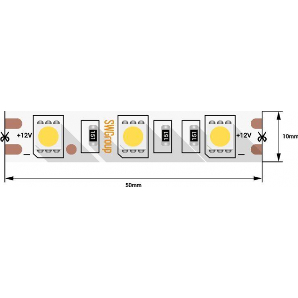 Светодиодная лента SWG 14,4W/m 60LED/m 5050SMD теплый белый 5M 007266 Светодиодная лента SWG 14,4W/m 60LED/m 5050SMD теплый белый 5M 007266