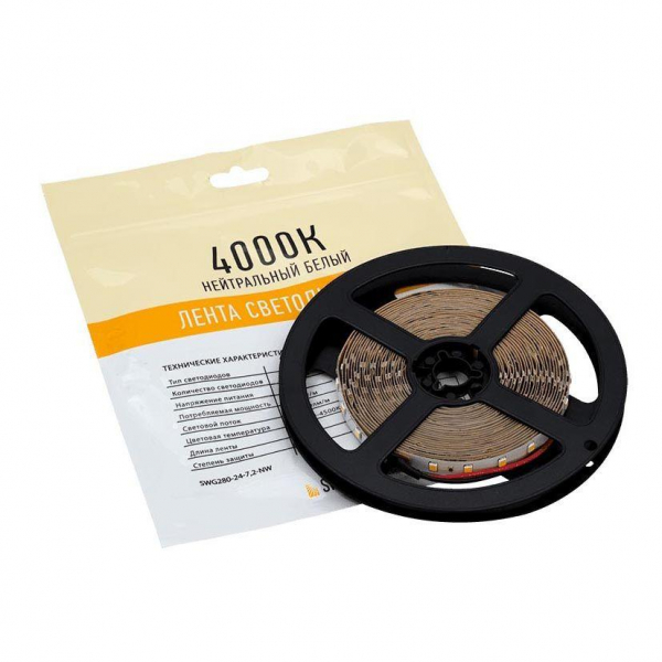 Светодиодная лента SWG 7,2W/m 80LED/m 2835SMD нейтральный белый 5M 003595 Светодиодная лента SWG 7,2W/m 80LED/m 2835SMD нейтральный белый 5M 003595