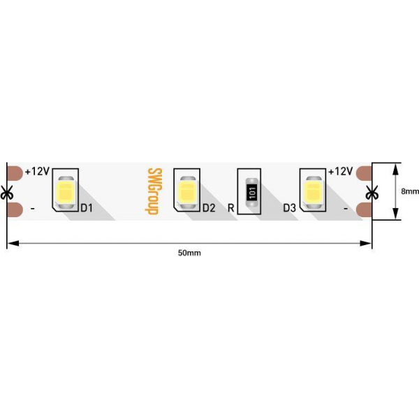 Светодиодная лента SWG 4,8W/m 60LED/m 2835SMD холодный белый 5M 001472 Светодиодная лента SWG 4,8W/m 60LED/m 2835SMD холодный белый 5M 001472