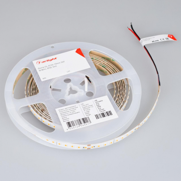 Светодиодная лента Arlight 8W/m 126Led/m 2835SMD теплый белый 5M UL-A126-10mm 24V Warm3500 044496 Светодиодная лента Arlight 8W/m 126Led/m 2835SMD теплый белый 5M UL-A126-10mm 24V Warm3500 044496