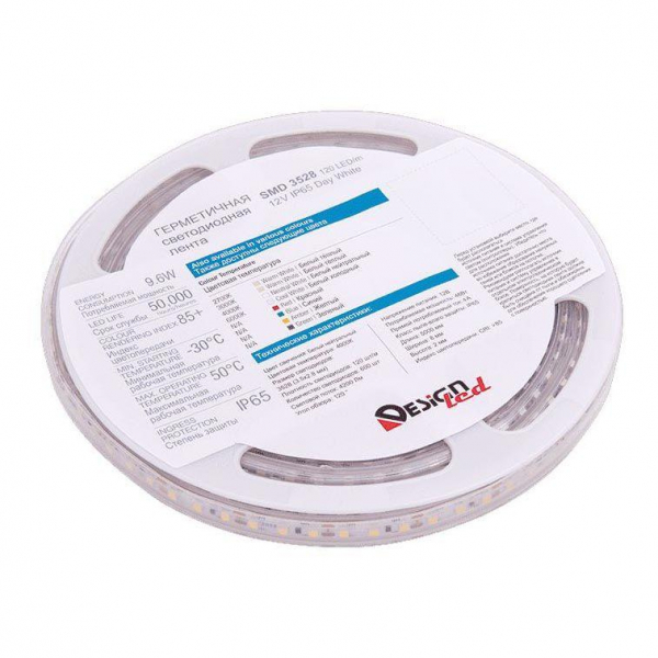 Светодиодная влагозащищенная лента DesignLed 9,6W/m 120LED/m 3528SMD нейтральный белый 5M 002369 Светодиодная влагозащищенная лента DesignLed 9,6W/m 120LED/m 3528SMD нейтральный белый 5M 002369