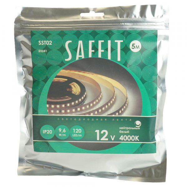 Светодиодная лента Saffit 9,6W/m 120LED/m 2835SMD дневной белый 5М SST02 55241 Светодиодная лента Saffit 9,6W/m 120LED/m 2835SMD дневной белый 5М SST02 55241