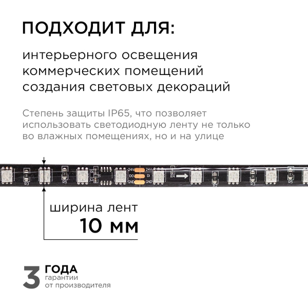 Комплект адресной светодиодной ленты Apeyron 14,4W/m 60LED/m 5050SMD RGB 5M 10-98