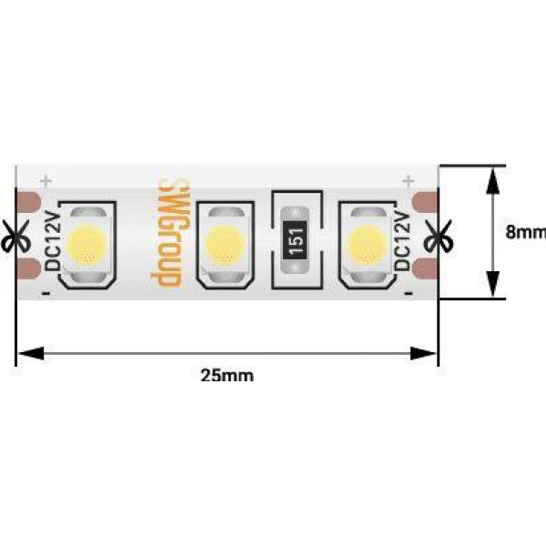 Светодиодная влагозащищенная лента SWG 9,6W/m 120LED/m 3528SMD желтый 5M 000966 Светодиодная влагозащищенная лента SWG 9,6W/m 120LED/m 3528SMD желтый 5M 000966