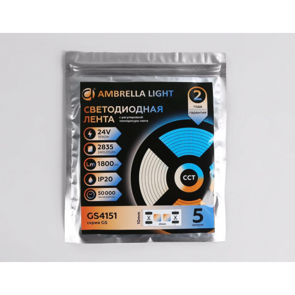 Светодиодная лента Ambrella Light 18W/m 240LED/m 2835SMD теплый - холодный белый 5M GS4151 Светодиодная лента Ambrella Light 18W/m 240LED/m 2835SMD теплый - холодный белый 5M GS4151