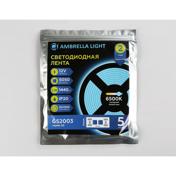 Светодиодная лента Ambrella Light 14,4W/m 60LED/m 5050SMD холодный белый 5M GS2003 Светодиодная лента Ambrella Light 14,4W/m 60LED/m 5050SMD холодный белый 5M GS2003