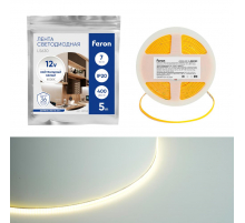 Светодиодная COB лента Feron LS630, 400SMD(2110)/ 7Вт/м 12V 5000*3*1.8мм 4000K, IP20 48948
