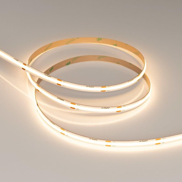 Светодиодная лента Arlight 8W/m 480LED/m CSPSMD теплый белый 5M COB-X480-8mm 24V Warm2700 039060 Светодиодная лента Arlight 8W/m 480LED/m CSPSMD теплый белый 5M COB-X480-8mm 24V Warm2700 039060