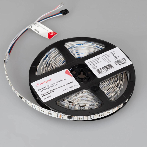 Светодиодная лента Arlight 16W/m 72LED/m 5060SMD разноцветный 5М DMX-B72-10mm 24V 037869 Светодиодная лента Arlight 16W/m 72LED/m 5060SMD разноцветный 5М DMX-B72-10mm 24V 037869