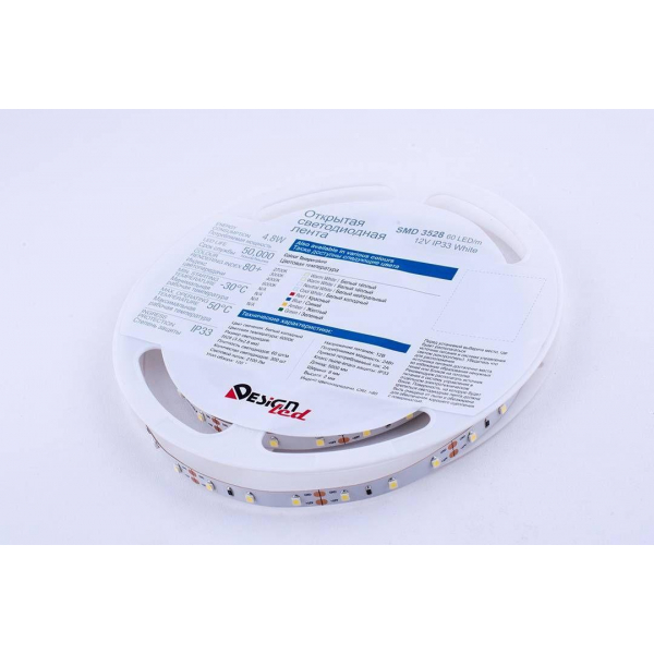 Светодиодная влагозащищенная лента DesignLed 4,8W/m 60LED/m 3528SMD холодный белый 5M 000524 Светодиодная влагозащищенная лента DesignLed 4,8W/m 60LED/m 3528SMD холодный белый 5M 000524