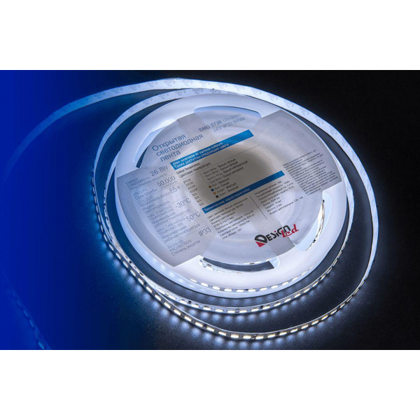 Светодиодная влагозащищенная лента DesignLed 26,8W/m 120LED/m 5730SMD холодный белый 5M 001824 Светодиодная влагозащищенная лента DesignLed 26,8W/m 120LED/m 5730SMD холодный белый 5M 001824