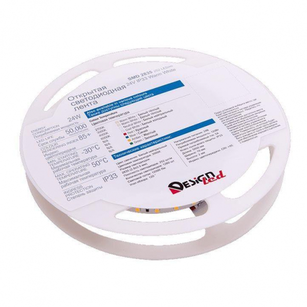Светодиодная влагозащищенная лента DesignLed 24W/m 252LED/m 2835SMD теплый белый 5M 001493 Светодиодная влагозащищенная лента DesignLed 24W/m 252LED/m 2835SMD теплый белый 5M 001493